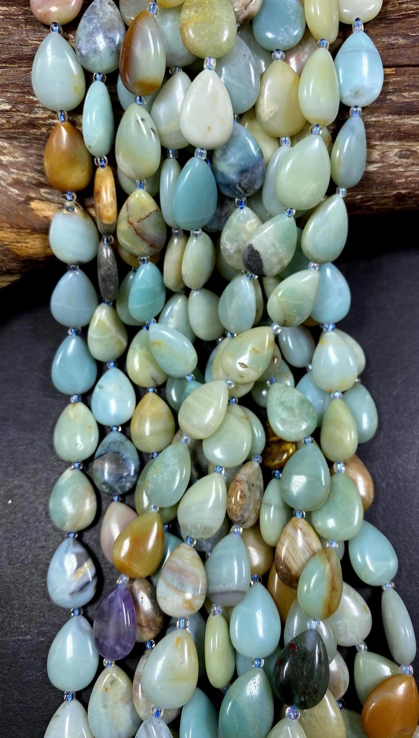 Natural Teardrop Flower Amazonite Gemstone Bead, Beautiful Natural blue-green, brown Color Amazonite Bead, Great Quality Full Strand 15.5"