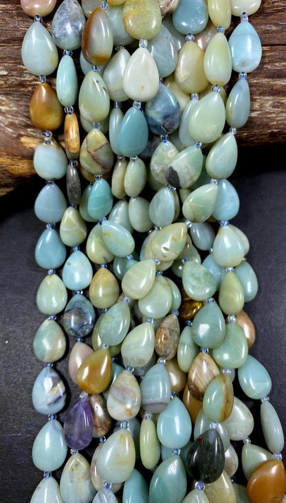 Natural Teardrop Flower Amazonite Gemstone Bead, Beautiful Natural blue-green, brown Color Amazonite Bead, Great Quality Full Strand 15.5"