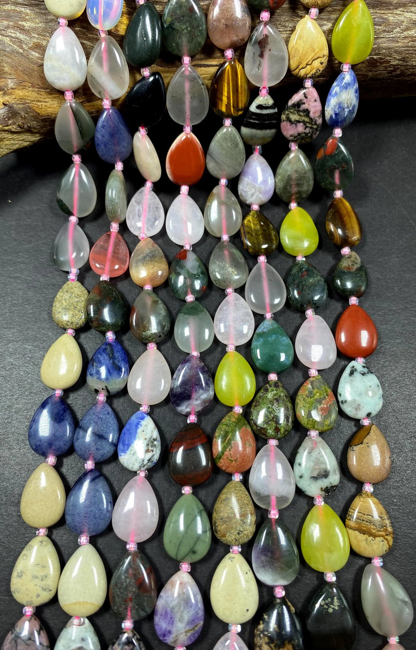 Multi Gemstone Teardrop Shape Beads 13x16mm Excellent Quality Full Strand 15.5"