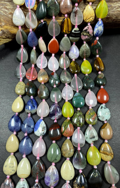 Multi Gemstone Teardrop Shape Beads 13x16mm Excellent Quality Full Strand 15.5"