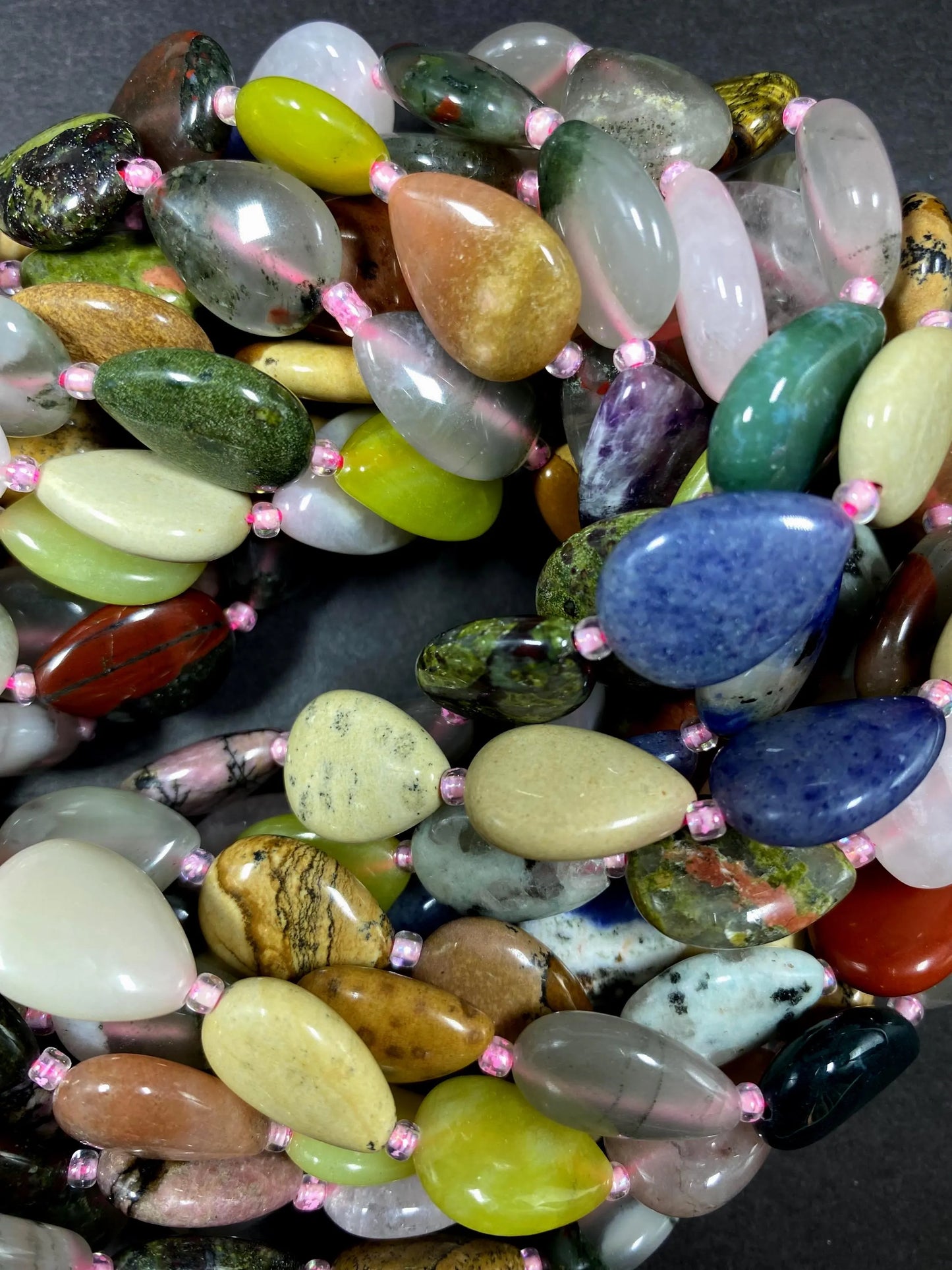 Multi Gemstone Teardrop Shape Beads 13x16mm Excellent Quality Full Strand 15.5"