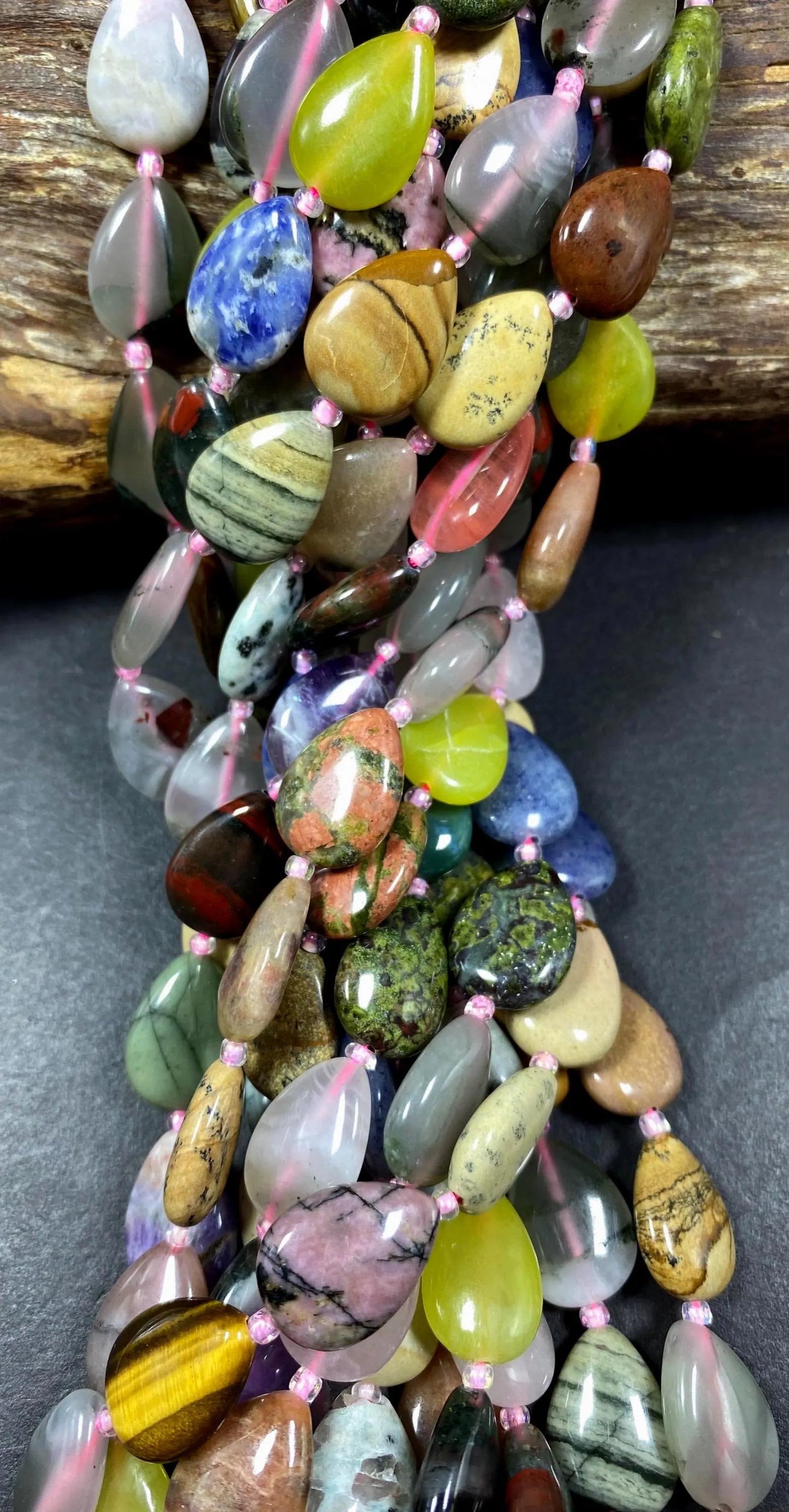 Multi Gemstone Teardrop Shape Beads 13x16mm Excellent Quality Full Strand 15.5"