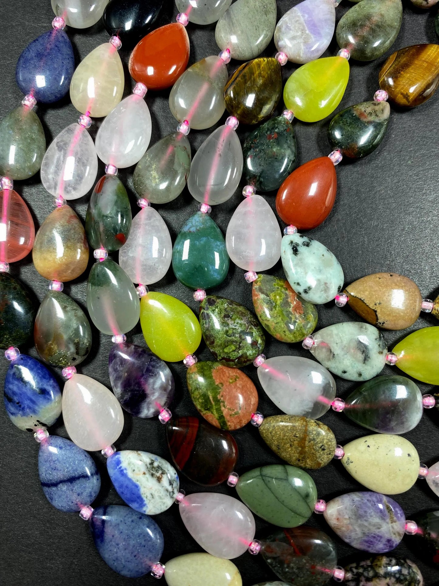 Multi Gemstone Teardrop Shape Beads 13x16mm Excellent Quality Full Strand 15.5"