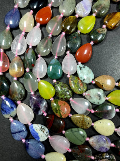 Multi Gemstone Teardrop Shape Beads 13x16mm Excellent Quality Full Strand 15.5"