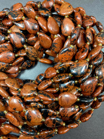 Beautiful Mahogany Obsidian Gemstone Bead 12x16mm Teardrop Shape Bead, Beautiful Natural Red Color Onyx Gemstone Beads, Full Strand 15.5"