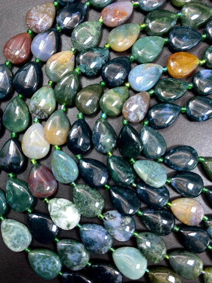 Natural Ocean Jasper Gemstone Bead 12x16mm Teardrop Shape Bead, Beautiful Natural Green Color Gemstone Beads, Full Strand 15.5"
