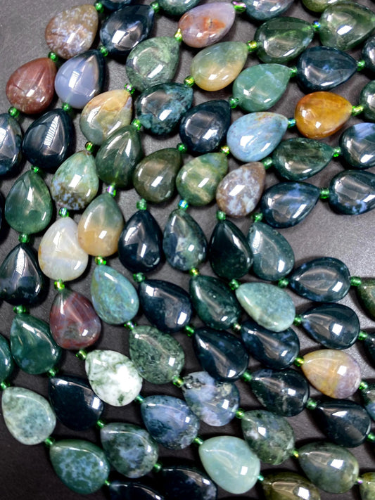 Natural Ocean Jasper Gemstone Bead 12x16mm Teardrop Shape Bead, Beautiful Natural Green Color Gemstone Beads, Full Strand 15.5"