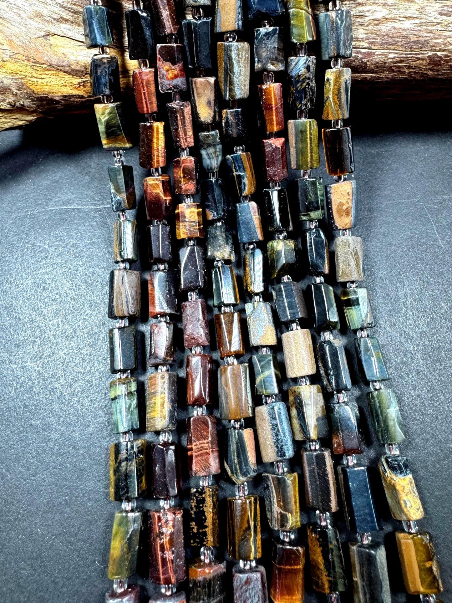 AAA Natural multi tiger eye gemstone bead. 8x12mm tube shape .beautiful Natural color. Excellent quality .  full strand 1