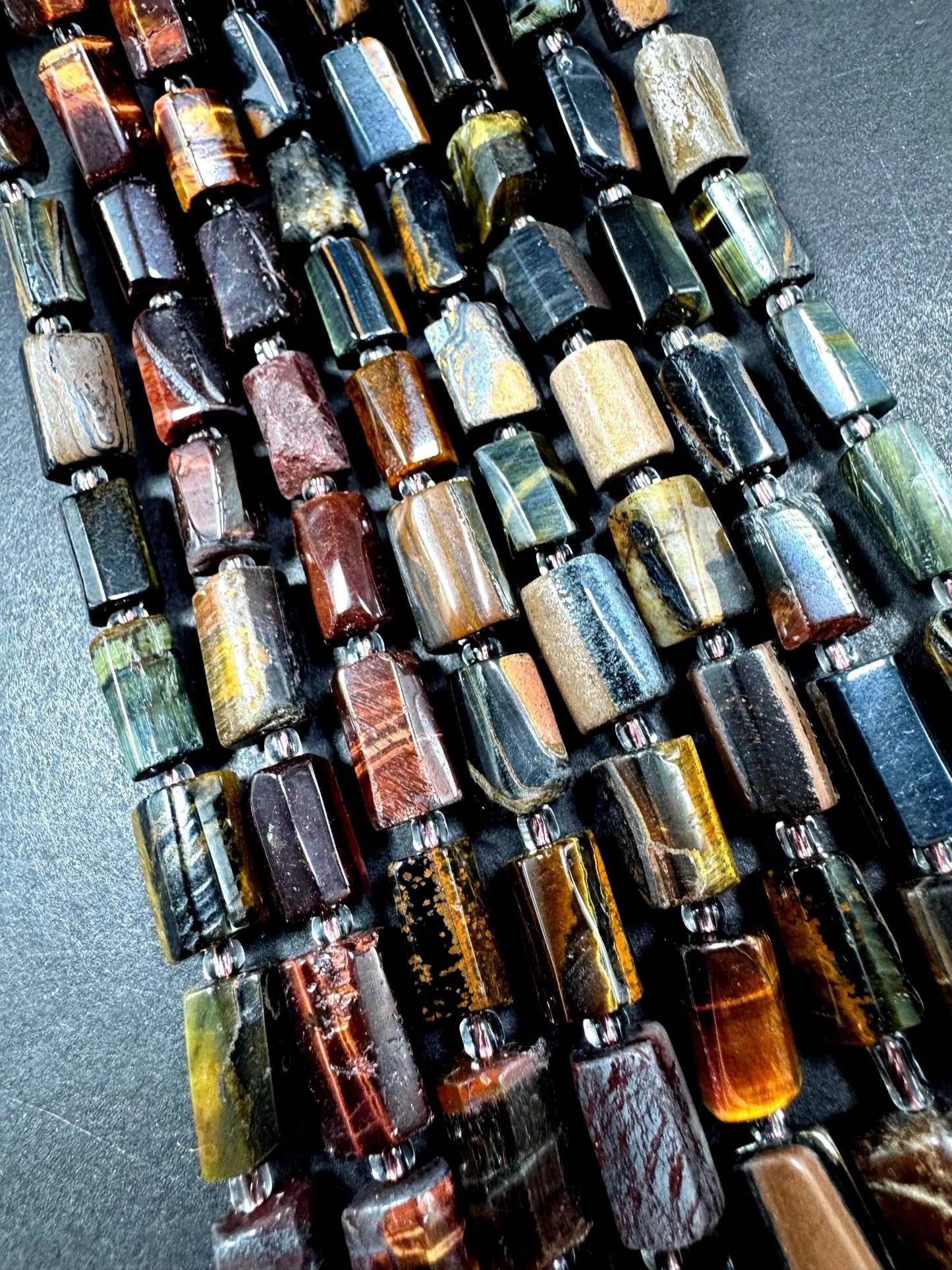 AAA Natural multi tiger eye gemstone bead. 8x12mm tube shape .beautiful Natural color. Excellent quality .  full strand 1
