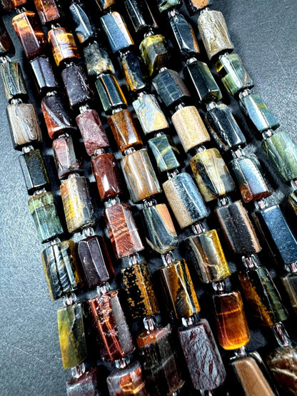AAA Natural multi tiger eye gemstone bead. 8x12mm tube shape .beautiful Natural color. Excellent quality .  full strand 1