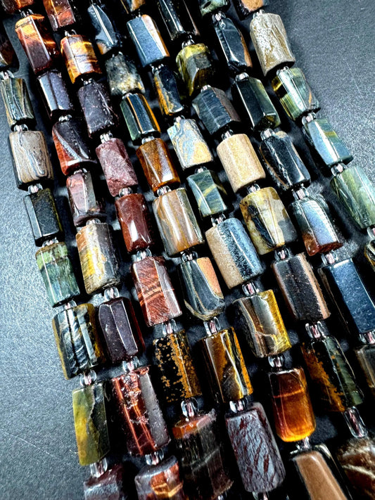 AAA Natural multi tiger eye gemstone bead. 8x12mm tube shape .beautiful Natural color. Excellent quality .  full strand 1