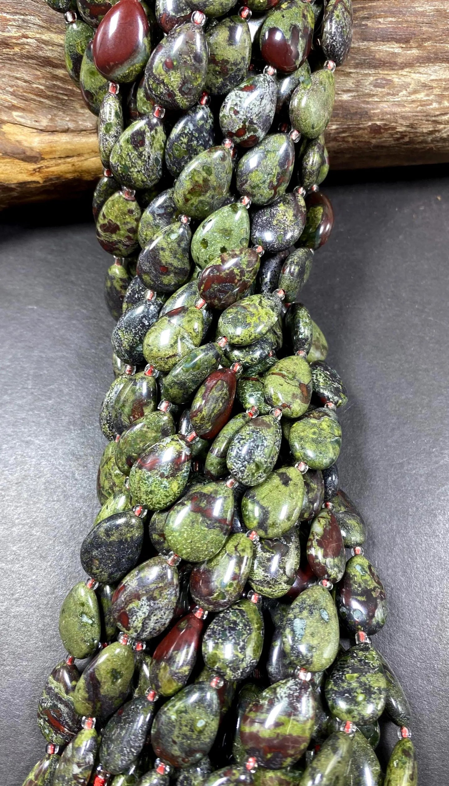 Natural Dragon Bloodstone Gemstone Bead 12x16mm Teardrop Shape Bead, Natural Red Dark Olive Green Color Bloodstone Bead Full Strand 15.5"