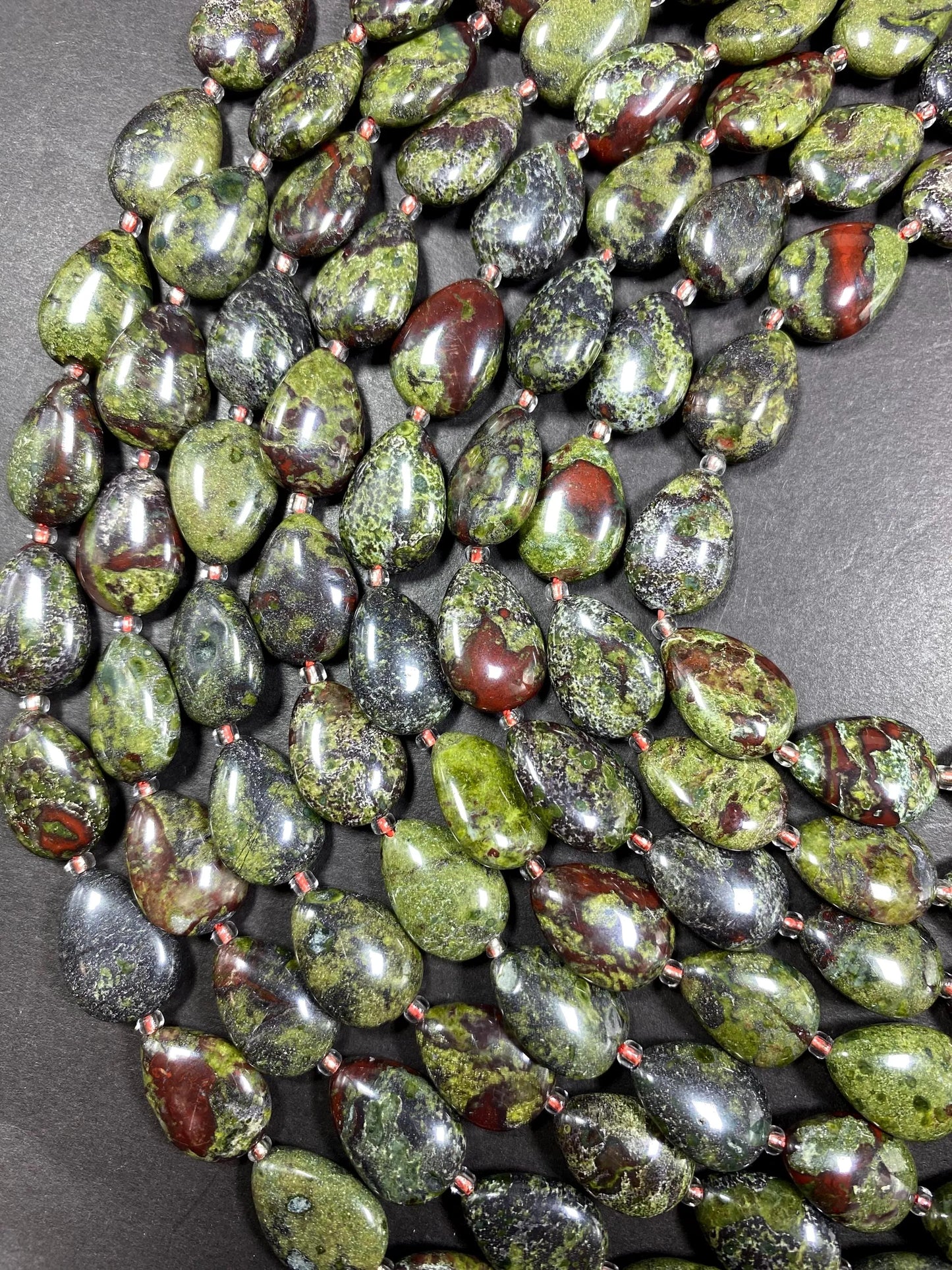 Natural Dragon Bloodstone Gemstone Bead 12x16mm Teardrop Shape Bead, Natural Red Dark Olive Green Color Bloodstone Bead Full Strand 15.5"