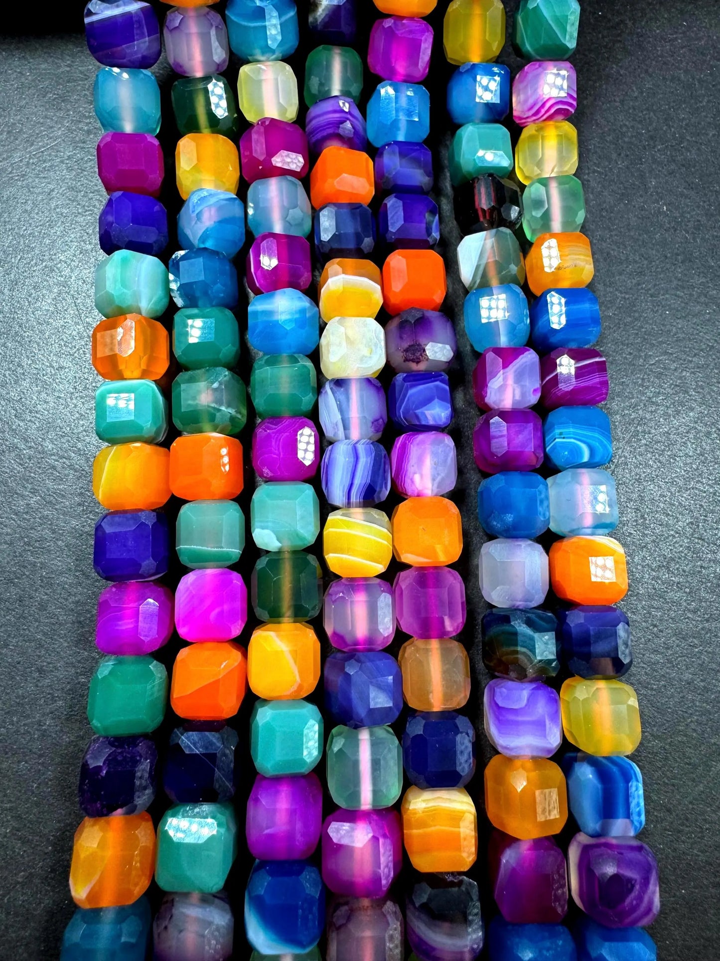 Natural Botswana gemstone bead. Faceted 9mm cube shape bead. Gorgeous pink purple blue multi color  gemstone. High quality! Full strand 15.5