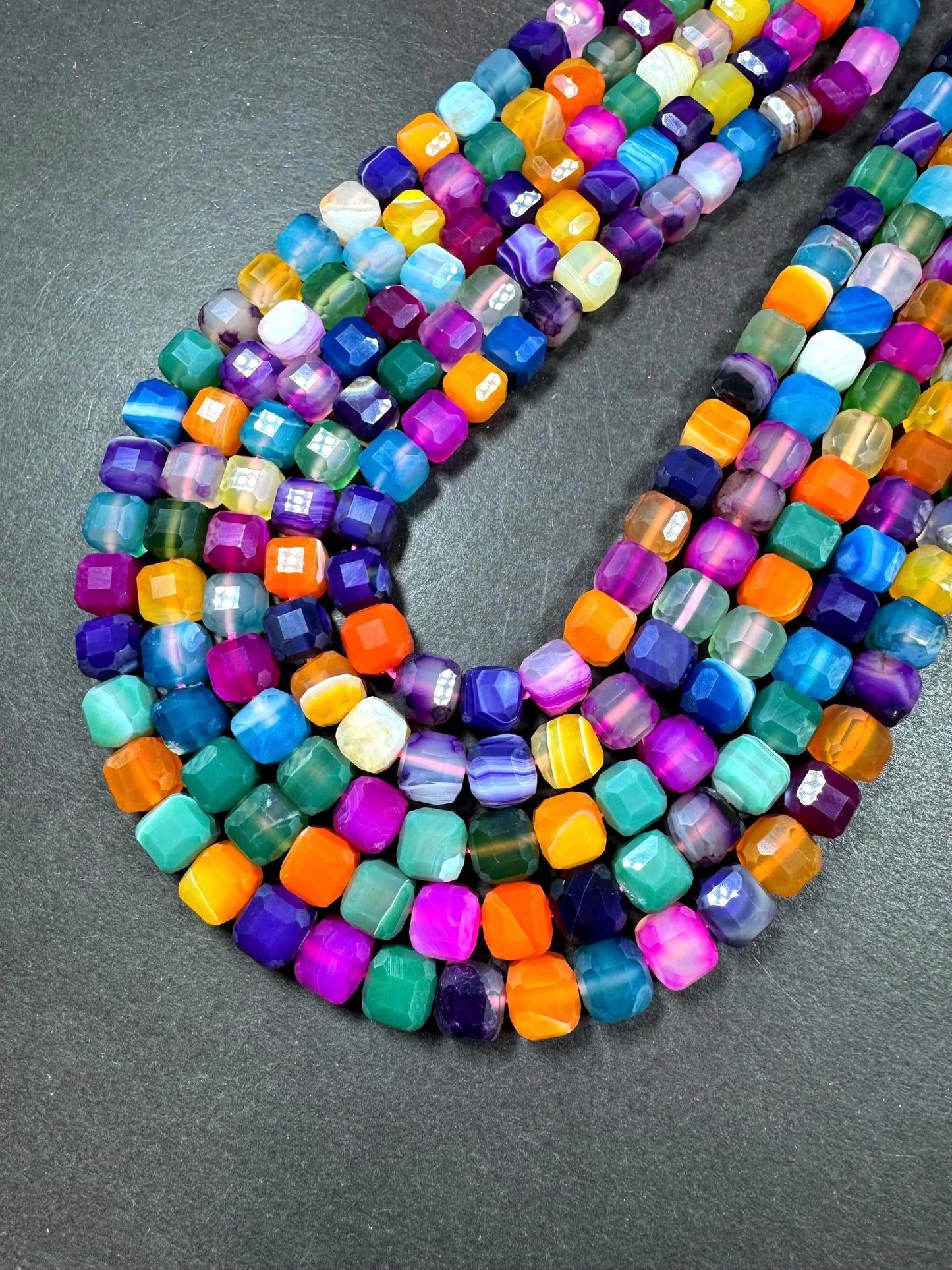 Natural Botswana gemstone bead. Faceted 9mm cube shape bead. Gorgeous pink purple blue multi color  gemstone. High quality! Full strand 15.5