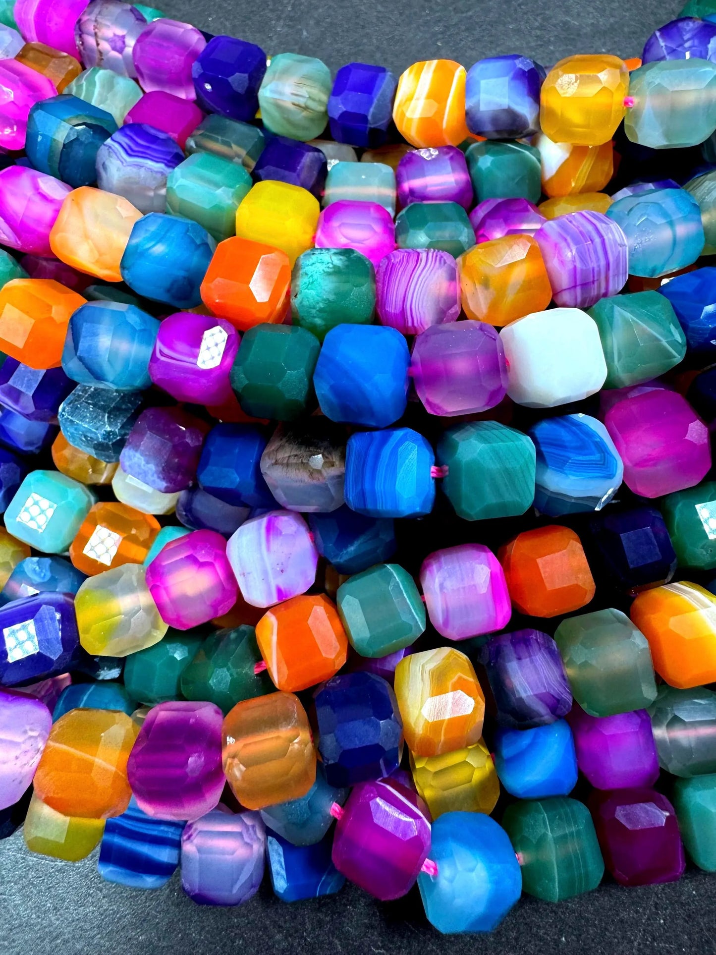 Natural Botswana gemstone bead. Faceted 9mm cube shape bead. Gorgeous pink purple blue multi color  gemstone. High quality! Full strand 15.5