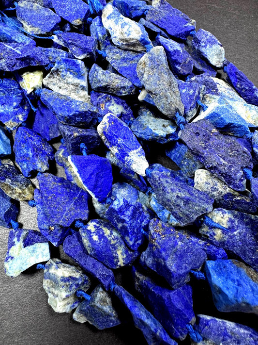 Natural raw lapis gemstone bead. freedom nugget shape . gorgeous Natural royal blue color . Not treated. excellent quality. full strand 15.5