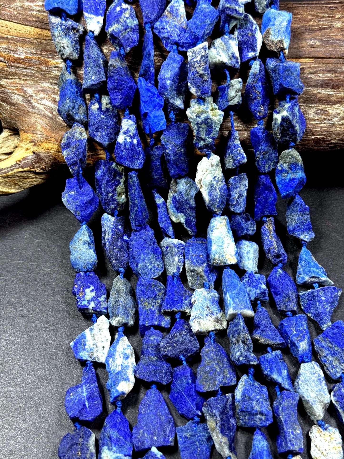 Natural raw lapis gemstone bead. freedom nugget shape . gorgeous Natural royal blue color . Not treated. excellent quality. full strand 15.5