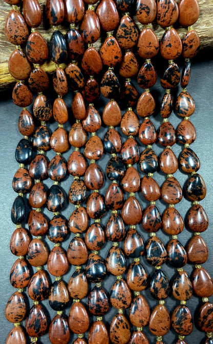 Beautiful Mahogany Obsidian Gemstone Bead 12x16mm Teardrop Shape Bead, Beautiful Natural Red Color Onyx Gemstone Beads, Full Strand 15.5"