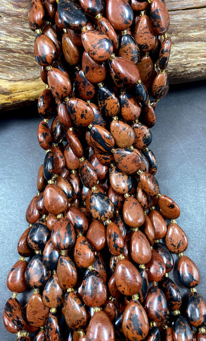 Beautiful Mahogany Obsidian Gemstone Bead 12x16mm Teardrop Shape Bead, Beautiful Natural Red Color Onyx Gemstone Beads, Full Strand 15.5"
