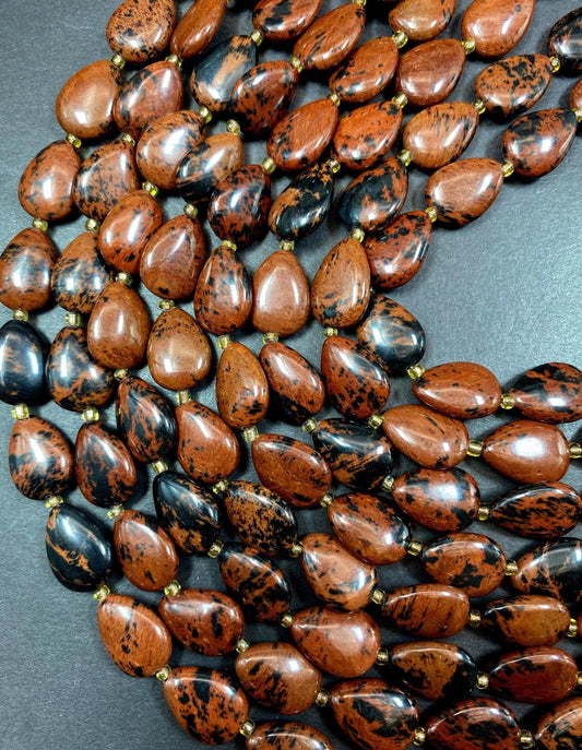 Beautiful Mahogany Obsidian Gemstone Bead 12x16mm Teardrop Shape Bead, Beautiful Natural Red Color Onyx Gemstone Beads, Full Strand 15.5"