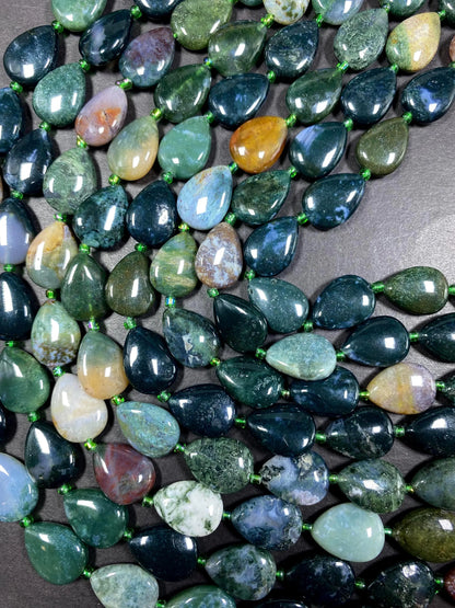 Natural Ocean Jasper Gemstone Bead 12x16mm Teardrop Shape Bead, Beautiful Natural Green Color Gemstone Beads, Full Strand 15.5"