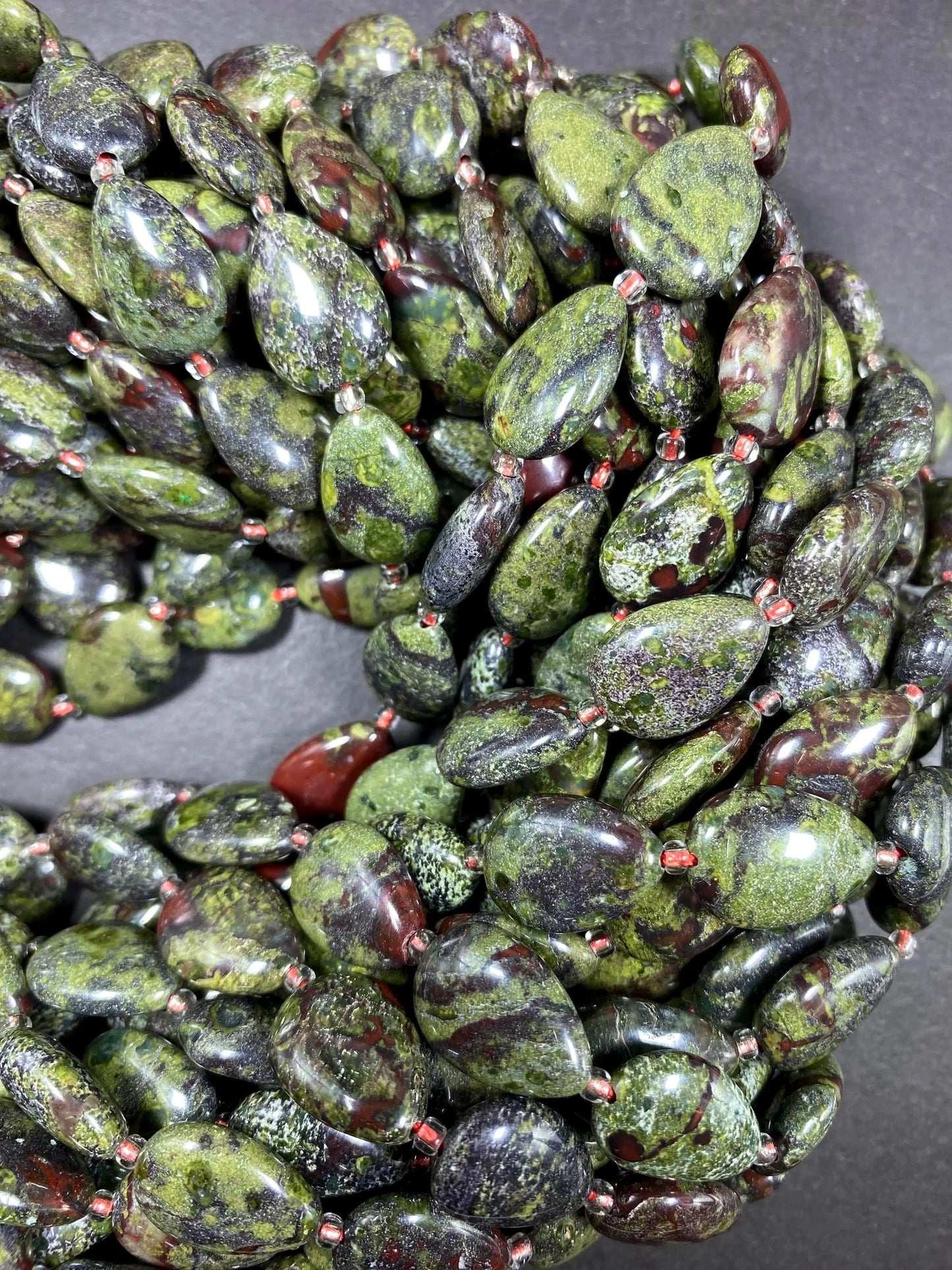 Natural Dragon Bloodstone Gemstone Bead 12x16mm Teardrop Shape Bead, Natural Red Dark Olive Green Color Bloodstone Bead Full Strand 15.5"