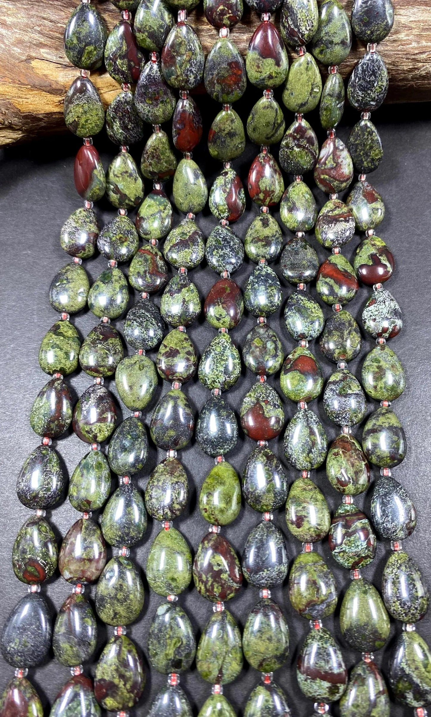 Natural Dragon Bloodstone Gemstone Bead 12x16mm Teardrop Shape Bead, Natural Red Dark Olive Green Color Bloodstone Bead Full Strand 15.5"