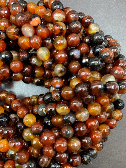 NATURAL Botswana Agate Gemstone Bead Faceted  7mm 10mm Round Beads, Beautiful Dark Brown Color Gemstone Bead Full Strand 15.5"