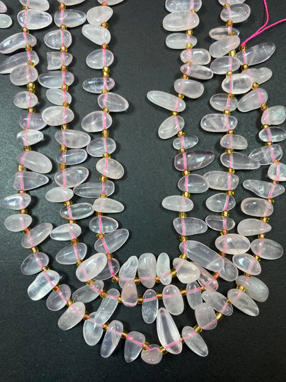 Rose quartz Gemstone Beads Stick or Tooth Shape Beads, Beautiful Pink Color Gemstone Beads, Full Strand 15.5"