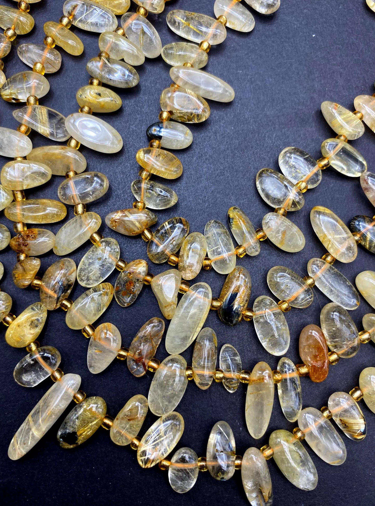 Gold rutilated quartz Gemstone Bead Stick/Tooth shape Beads, Beautiful Gold Color Gemstone Beads, Full Strand 15.5"