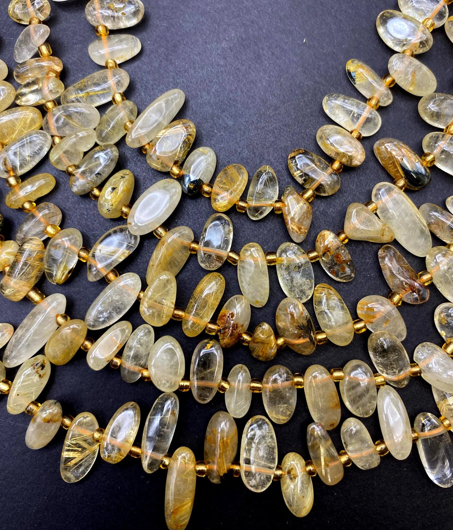 Gold rutilated quartz Gemstone Bead Stick/Tooth shape Beads, Beautiful Gold Color Gemstone Beads, Full Strand 15.5"