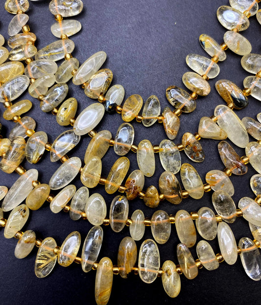 Gold rutilated quartz Gemstone Bead Stick/Tooth shape Beads, Beautiful Gold Color Gemstone Beads, Full Strand 15.5"