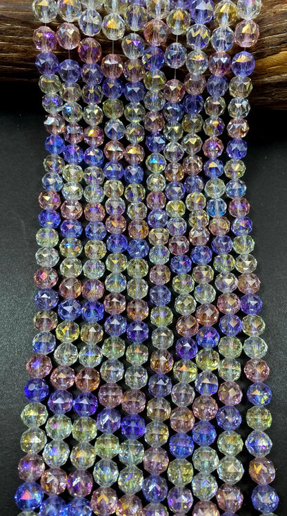 Beautiful Crystal glass bead. Faceted 10mm round shape bead. Gorgeous multicolor strand, high quality crystal bead! Full strand