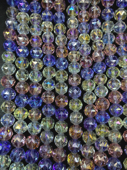 Beautiful Crystal glass bead. Faceted 10mm round shape bead. Gorgeous multicolor strand, high quality crystal bead! Full strand
