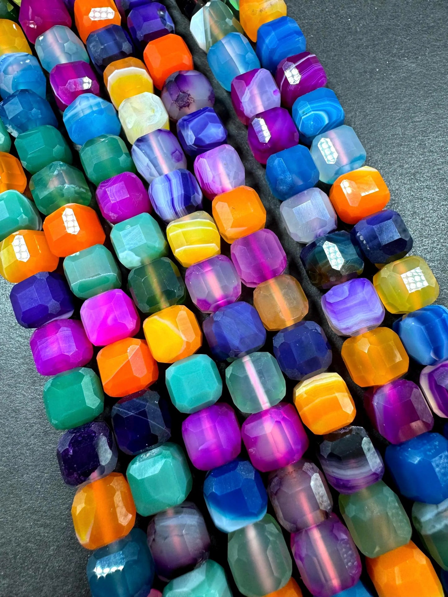 Natural Botswana gemstone bead. Faceted 9mm cube shape bead. Gorgeous pink purple blue multi color  gemstone. High quality! Full strand 15.5