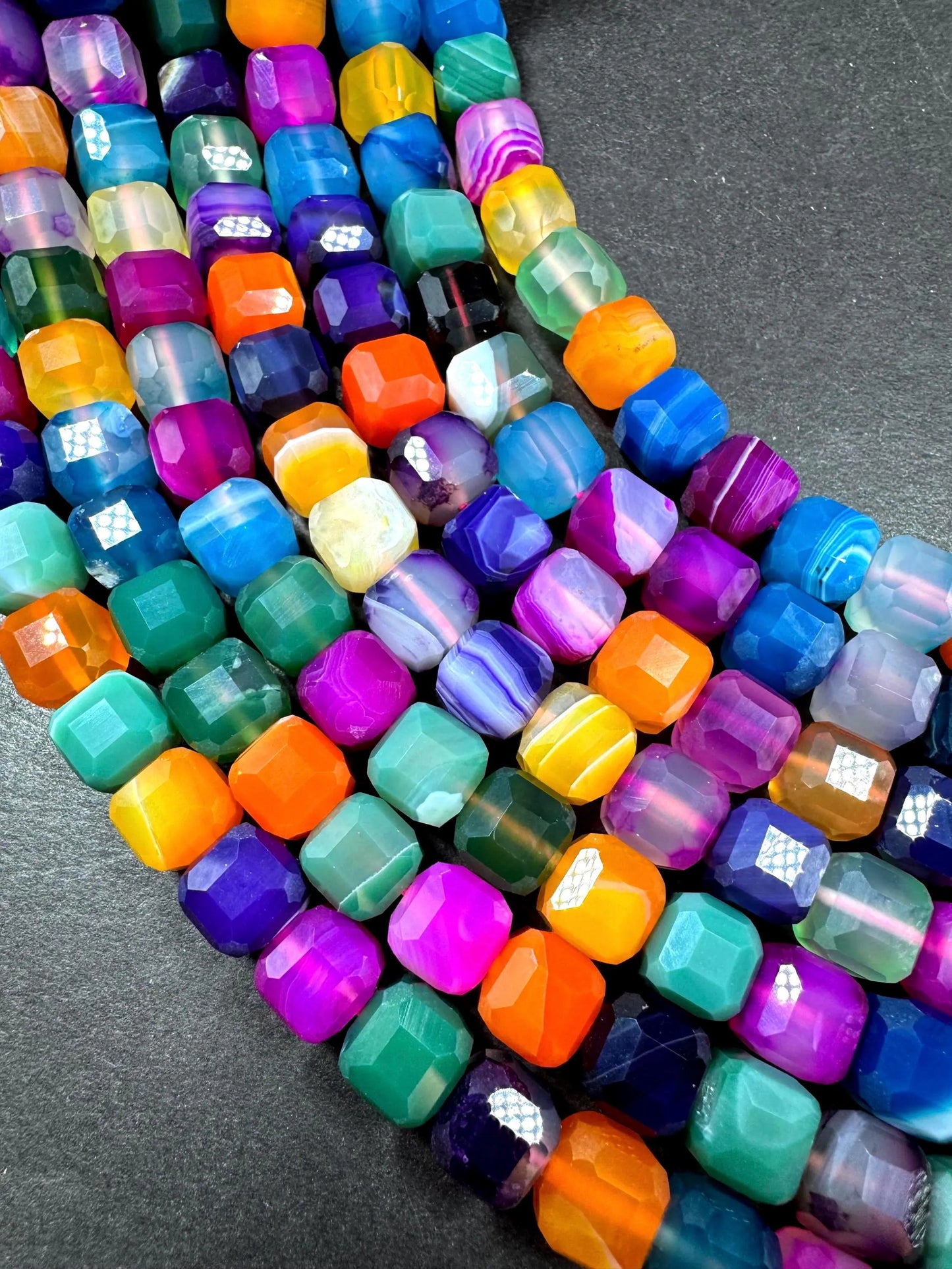 Natural Botswana gemstone bead. Faceted 9mm cube shape bead. Gorgeous pink purple blue multi color  gemstone. High quality! Full strand 15.5