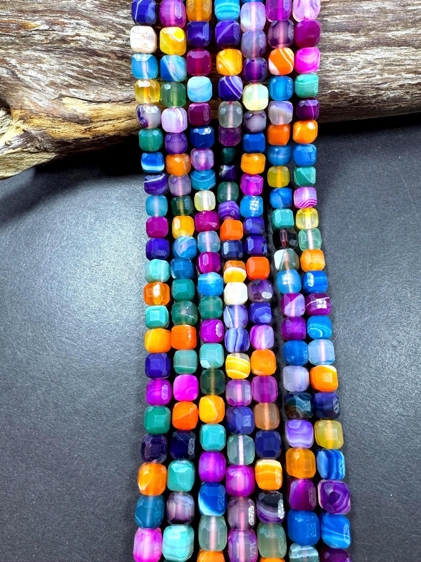 Natural Botswana gemstone bead. Faceted 9mm cube shape bead. Gorgeous pink purple blue multi color  gemstone. High quality! Full strand 15.5