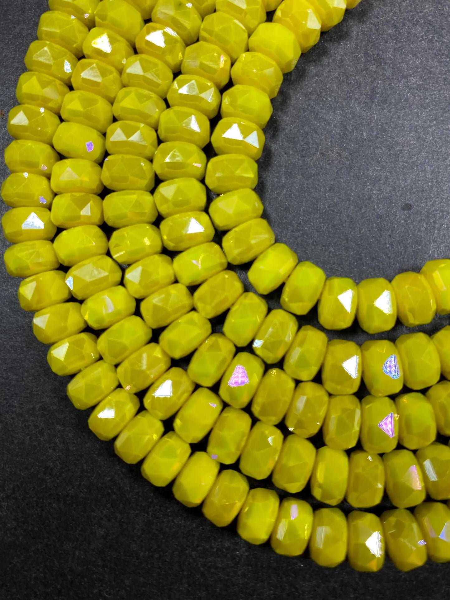 Beautiful Yellow Chinese Crystal Glass Bead Faceted 5x8mm Rondelle Bead, Gorgeous Iridescent Clear Great Quality Glass