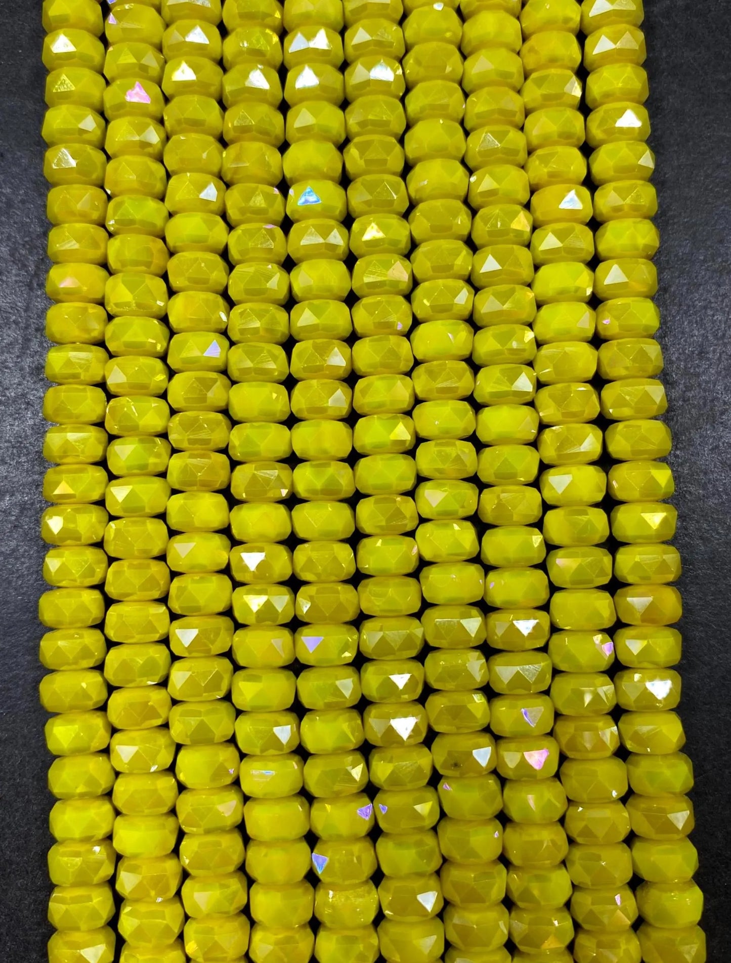 Beautiful Yellow Chinese Crystal Glass Bead Faceted 5x8mm Rondelle Bead, Gorgeous Iridescent Clear Great Quality Glass