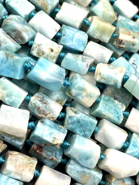 AA 100% natural Larimar gemstone bead. Faceted 8x12mm tube shape bead. Gorgeous natural light blue Larimar bead. High quality gemstone!