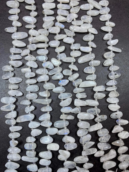 White Moonstone with blue flash Gemstone Beads Stick or Tooth Shape, Beautiful White Color Gemstone Beads, Full Strand 15.5"