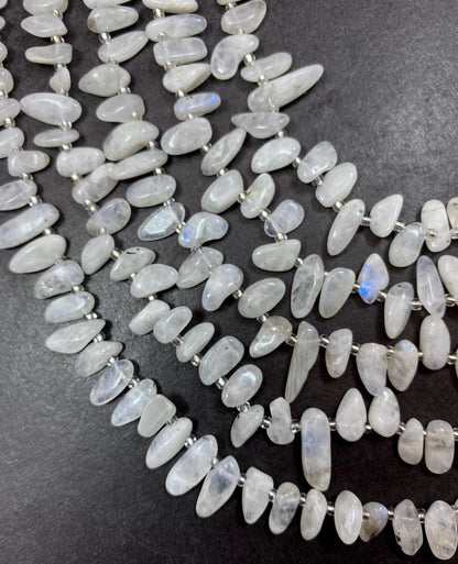 White Moonstone with blue flash Gemstone Beads Stick or Tooth Shape, Beautiful White Color Gemstone Beads, Full Strand 15.5"