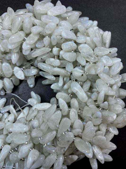 White Moonstone with blue flash Gemstone Beads Stick or Tooth Shape, Beautiful White Color Gemstone Beads, Full Strand 15.5"
