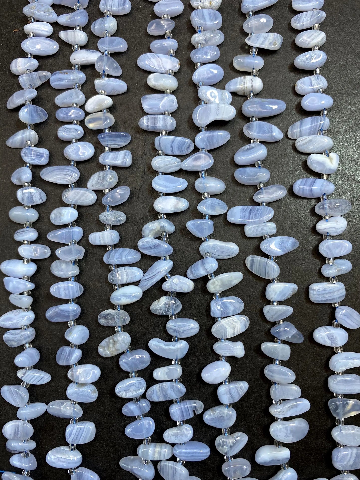 Chalcedony Gemstone Beads Stick or Tooth Shape, Beautiful Blue Lace Color Gemstone Beads, Full Strand 15.5"