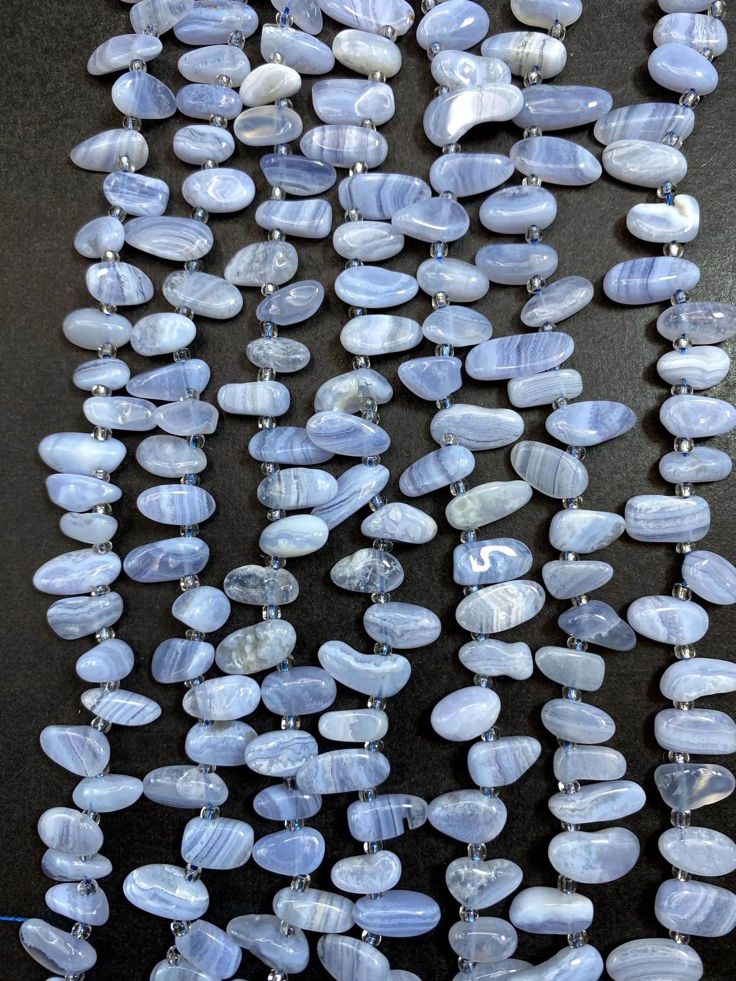 Chalcedony Gemstone Beads Stick or Tooth Shape, Beautiful Blue Lace Color Gemstone Beads, Full Strand 15.5"