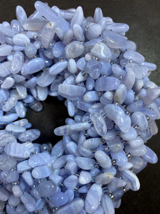 Chalcedony Gemstone Beads Stick or Tooth Shape, Beautiful Blue Lace Color Gemstone Beads, Full Strand 15.5"
