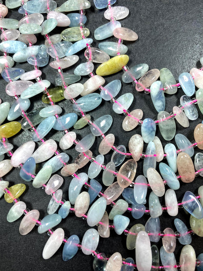 Morganite Gemstone Beads Stick or Tooth Shape, Beautiful Light Pink, Blue, Green Color Gemstone Beads, Full Strand 15.5"