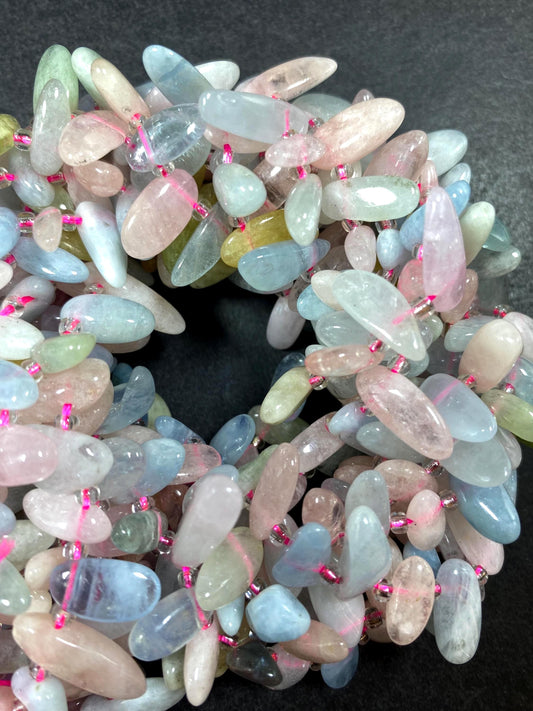 Morganite Gemstone Beads Stick or Tooth Shape, Beautiful Light Pink, Blue, Green Color Gemstone Beads, Full Strand 15.5"