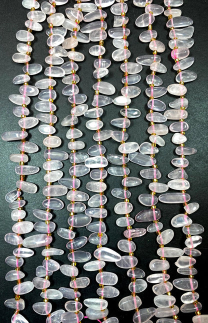Rose quartz Gemstone Beads Stick or Tooth Shape Beads, Beautiful Pink Color Gemstone Beads, Full Strand 15.5"